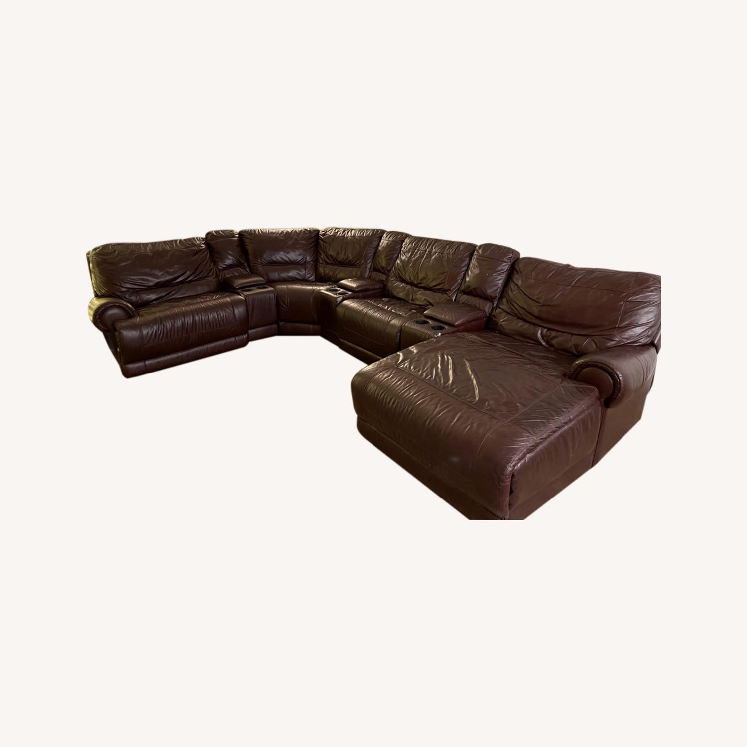 Macy's Brown Leather Sectional AptDeco