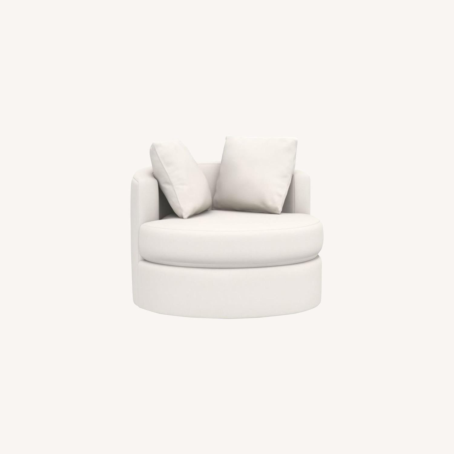 Pottery Barn Balboa Upholstered Swivel Armchair AptDeco