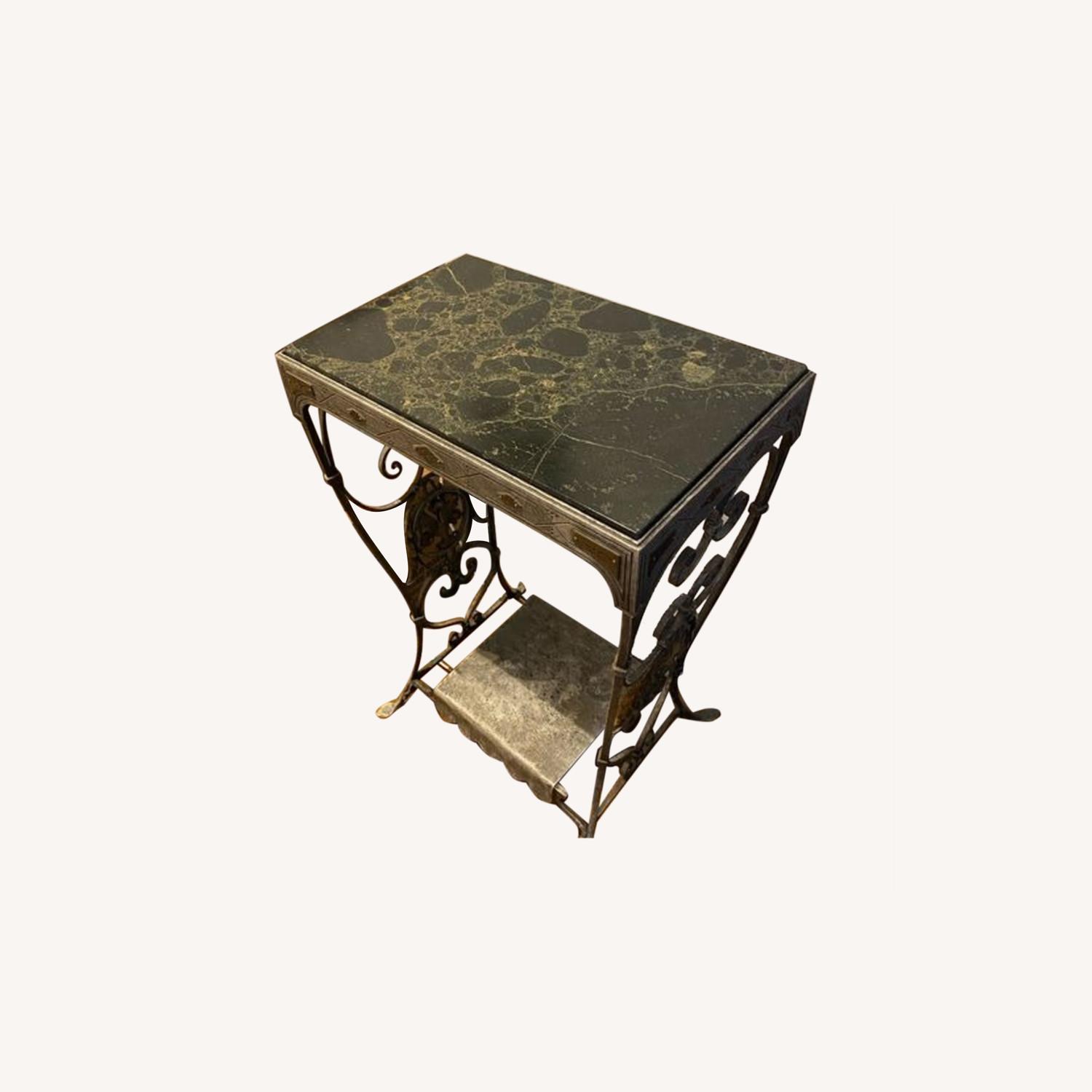 Antique Wrought Iron & Marble Side Table AptDeco