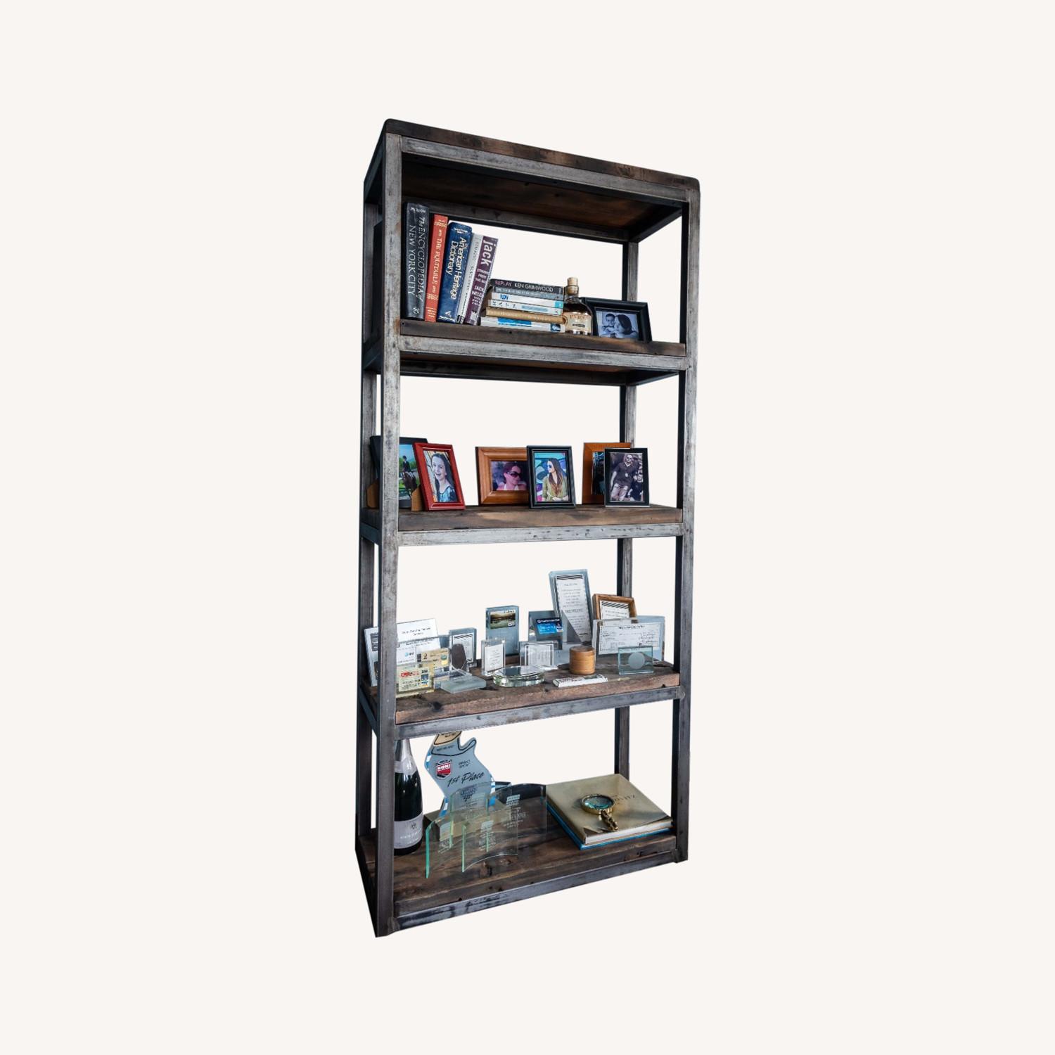 Custom Made Hardwood and Metal Shelving Unit AptDeco