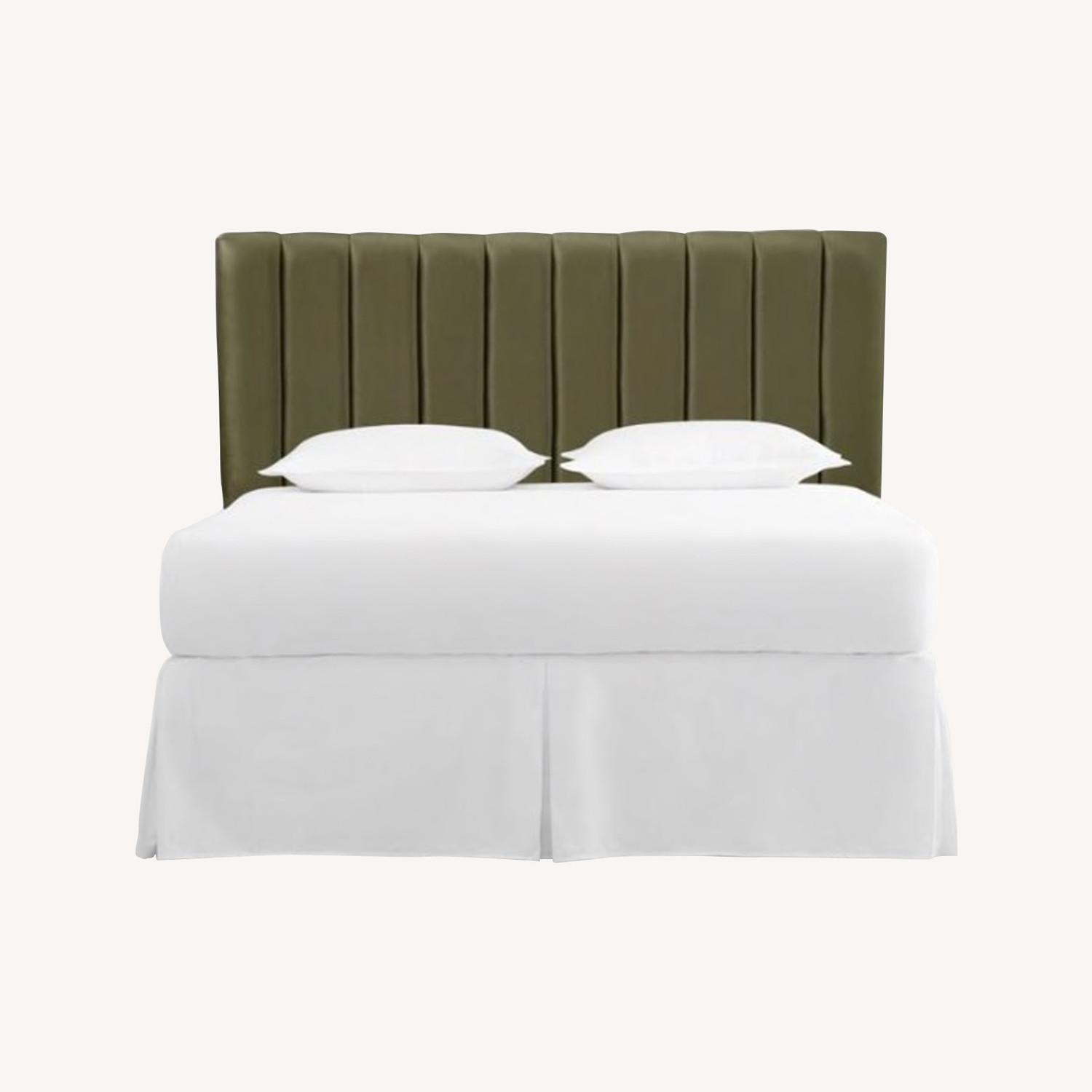 World Market Pine Channel Back Bran Upholstered Headboard AptDeco