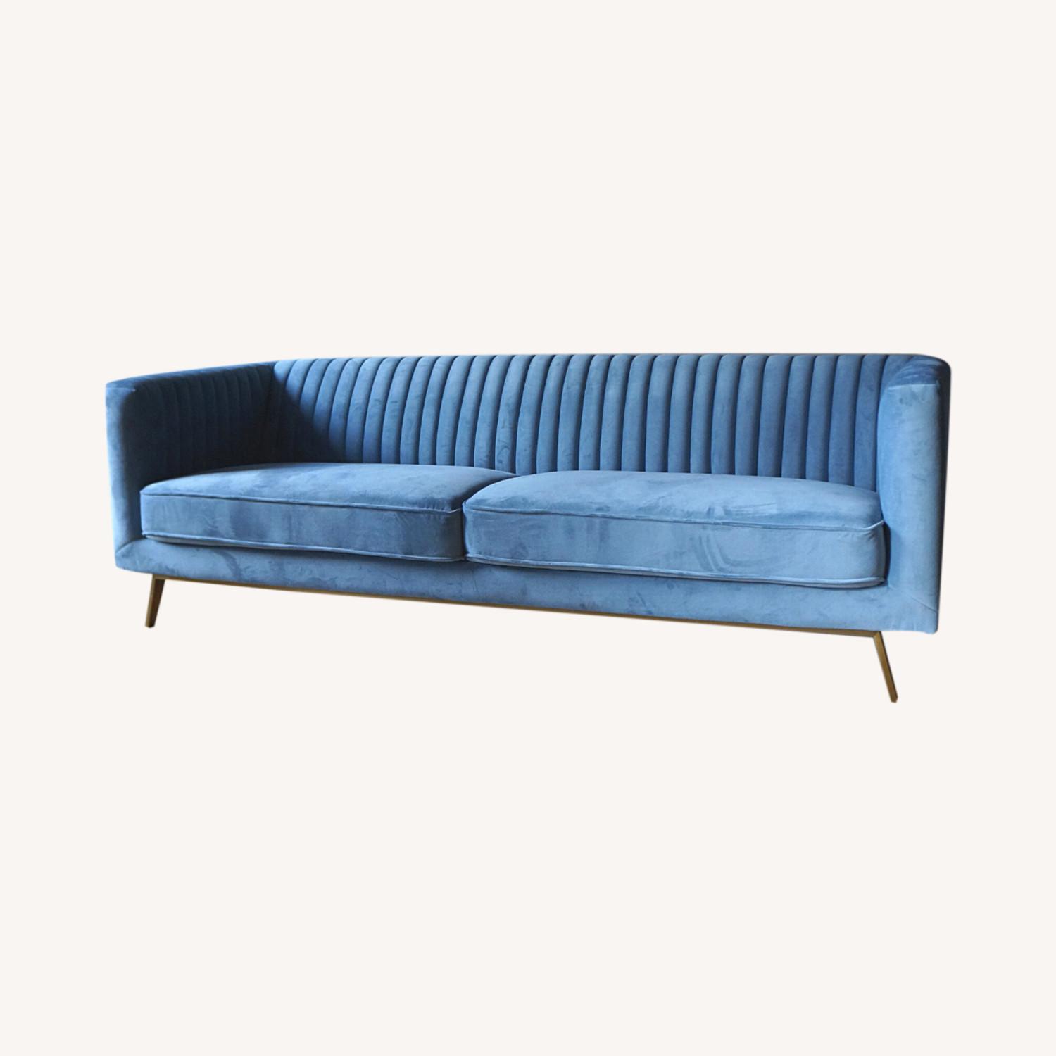 Sophisticated Modern Sofa in Light Blue Velvet - image-4