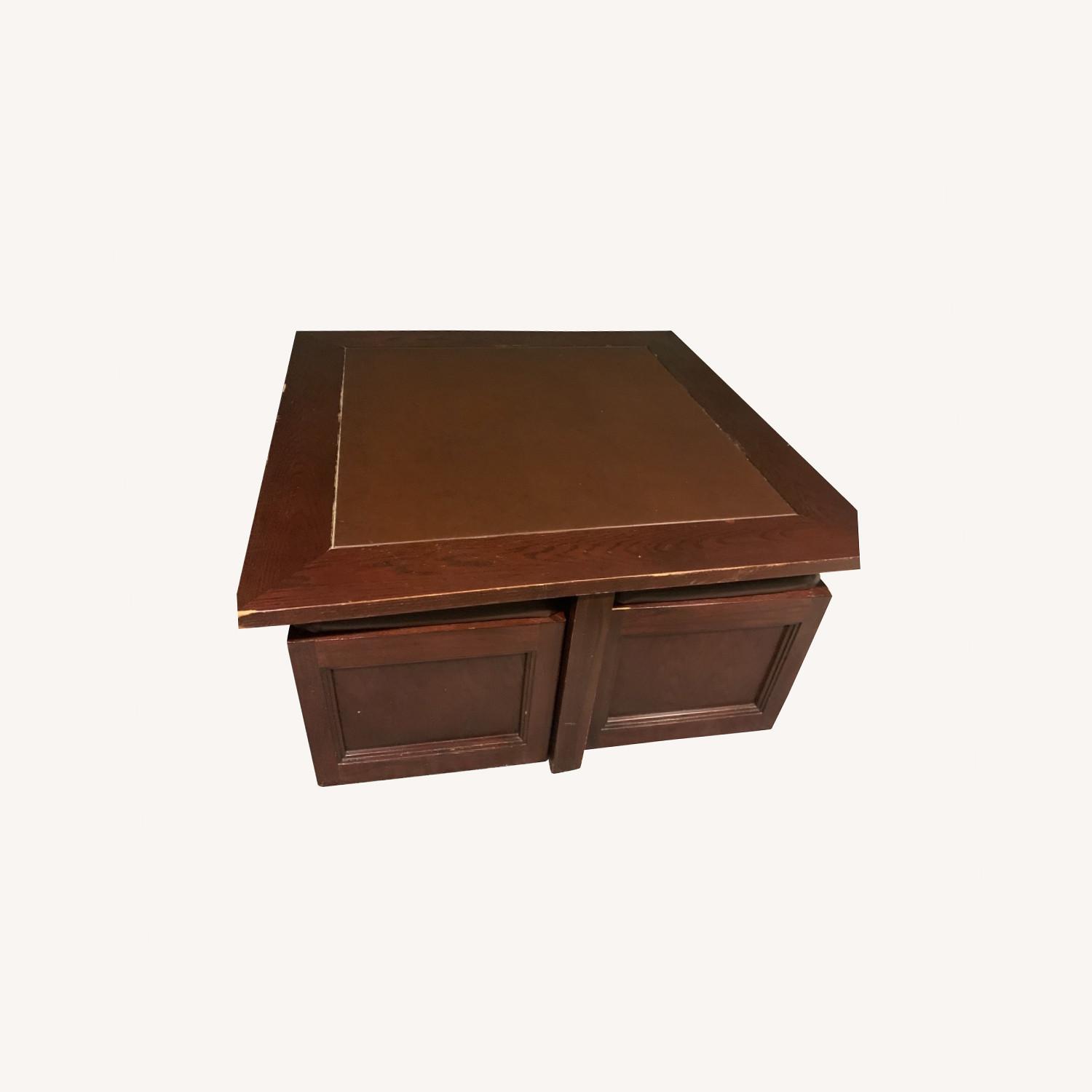 Leather Solid Wood Square Coffee Table, 4 storage - image-0