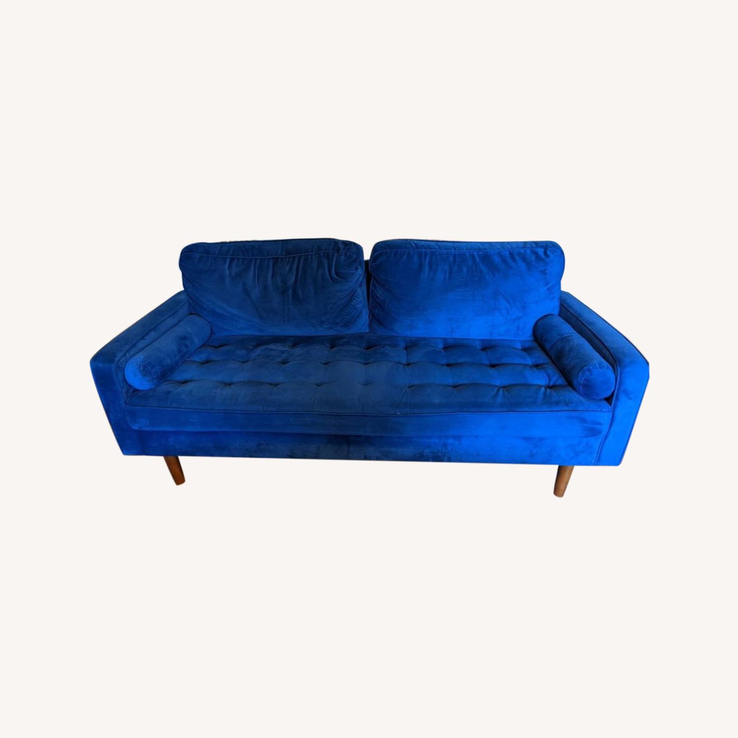 Blue Velvet Mid-Mod Couch 72" - image-0