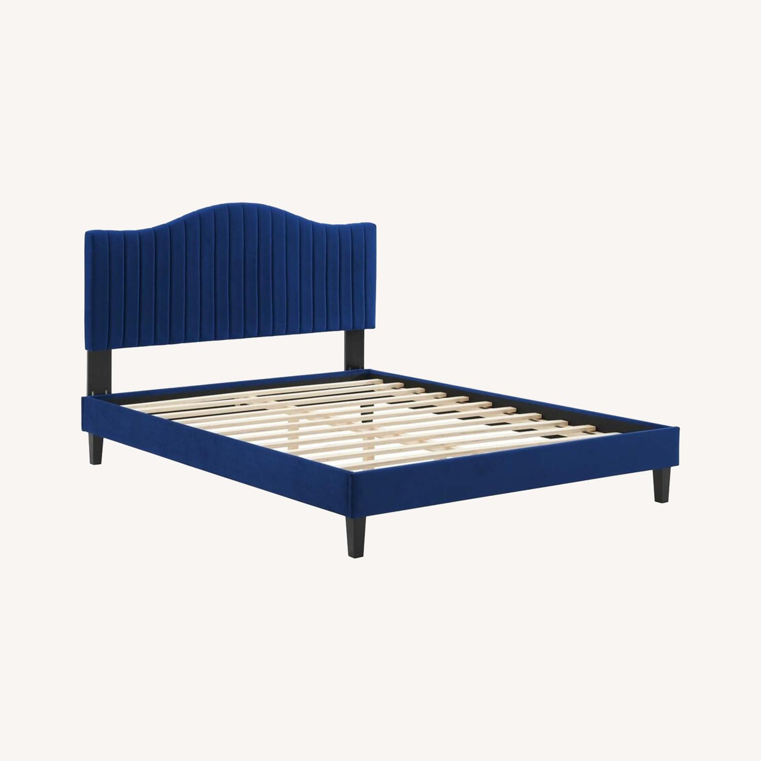 Twin Bed In Tufted Navy Performance Upholstery AptDeco
