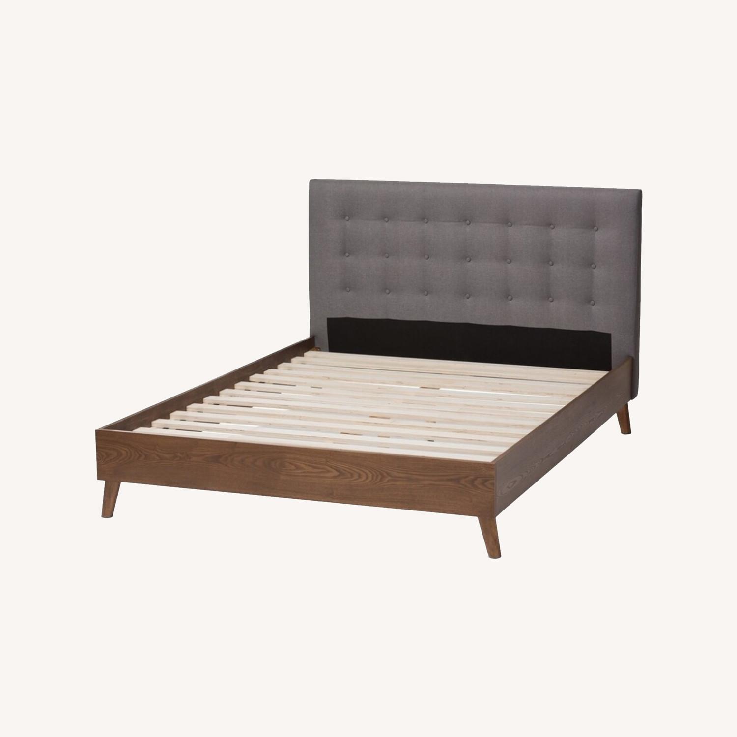 Mid-Century Modern Tufted Bed Frame - image-0