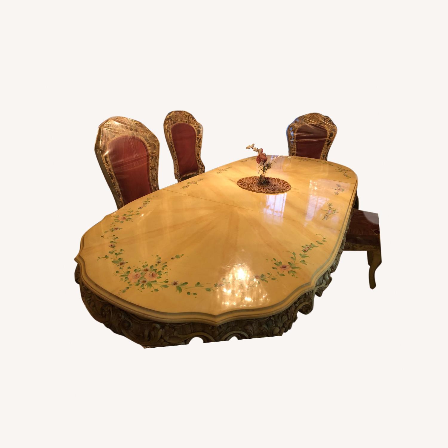 Solid Wood Vintage Italian Dining Table & 6 Chairs - image-0