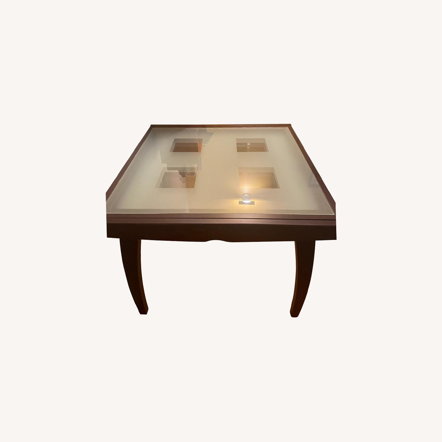 GlassTop Wood Dining Table Builtin Extension AptDeco