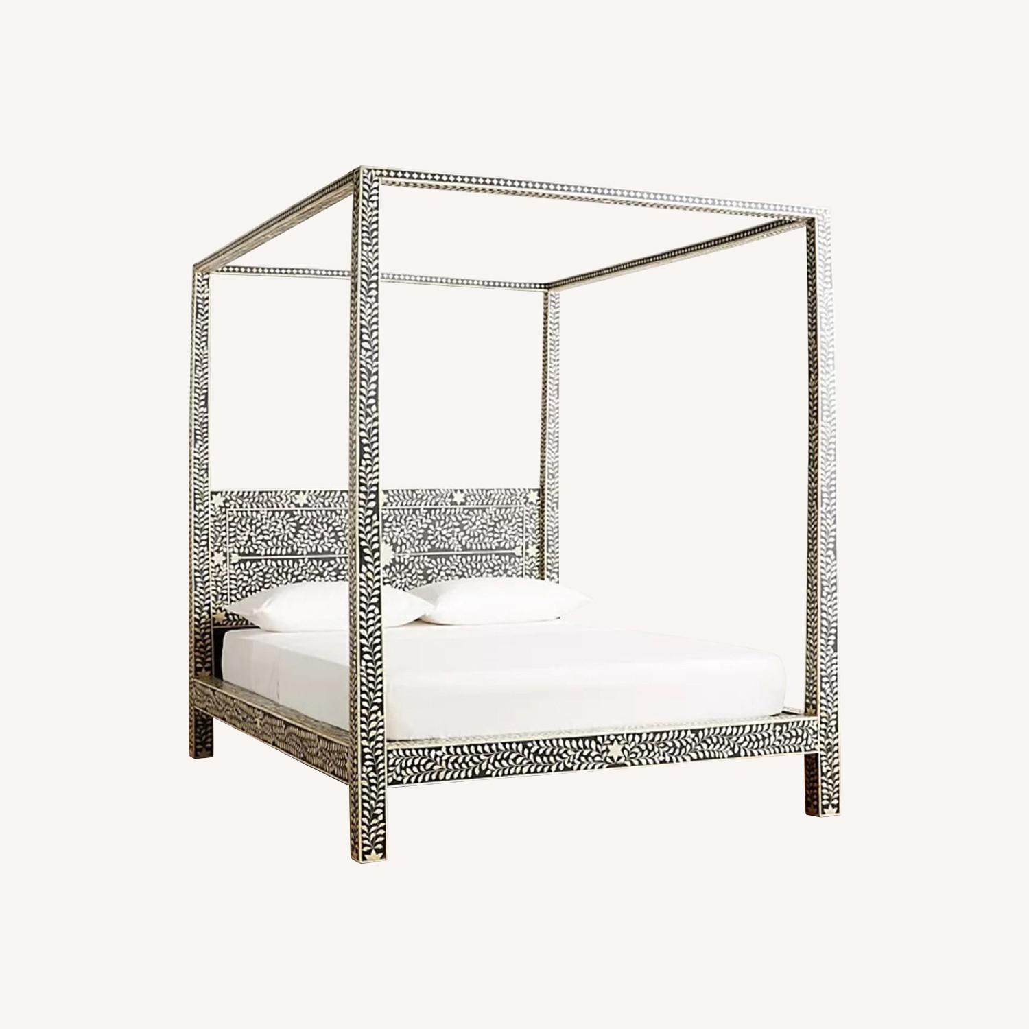 Anthropologie Bone Inlay Four Poster Bed - image-0