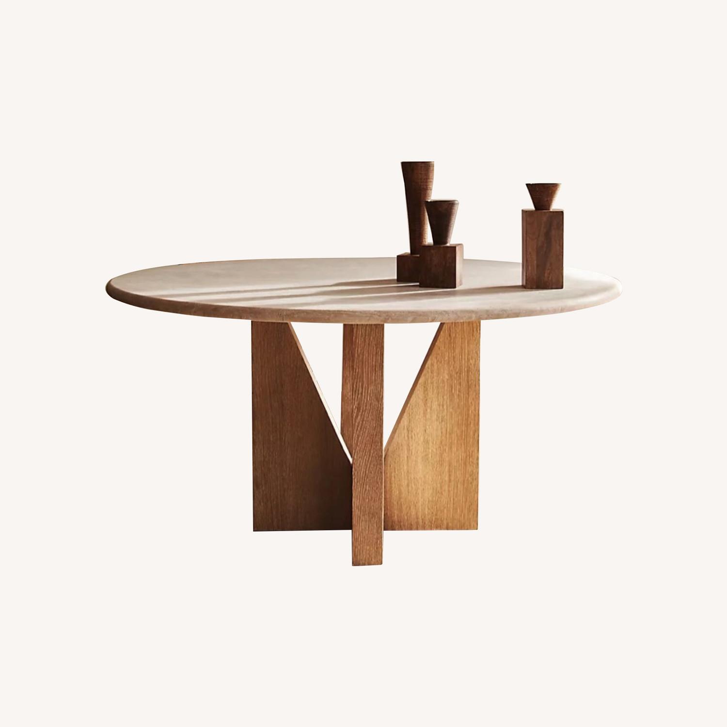 Anthropologie Travertine + Oak Dining Table AptDeco