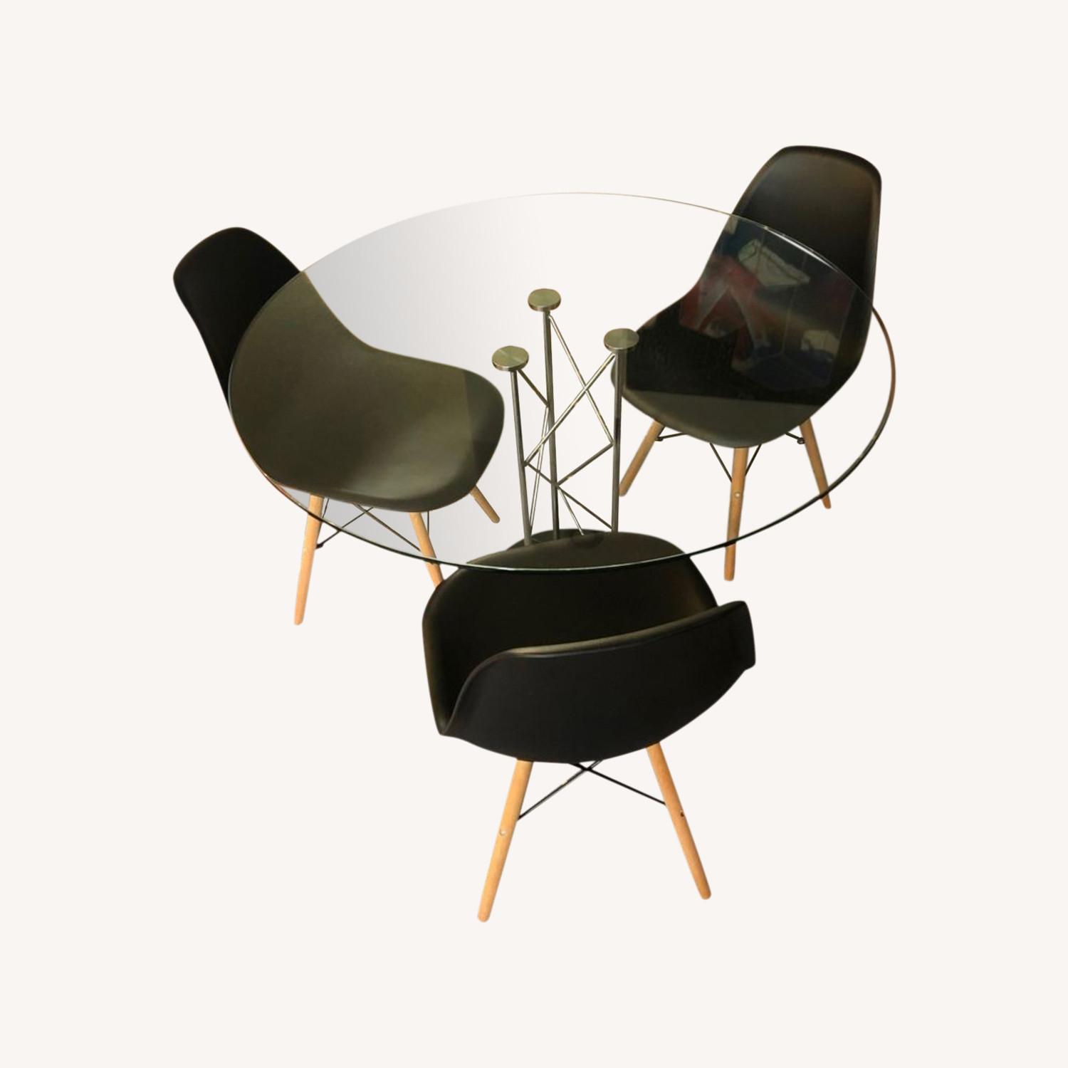 CB2 Modern Glass Table and Chairs AptDeco