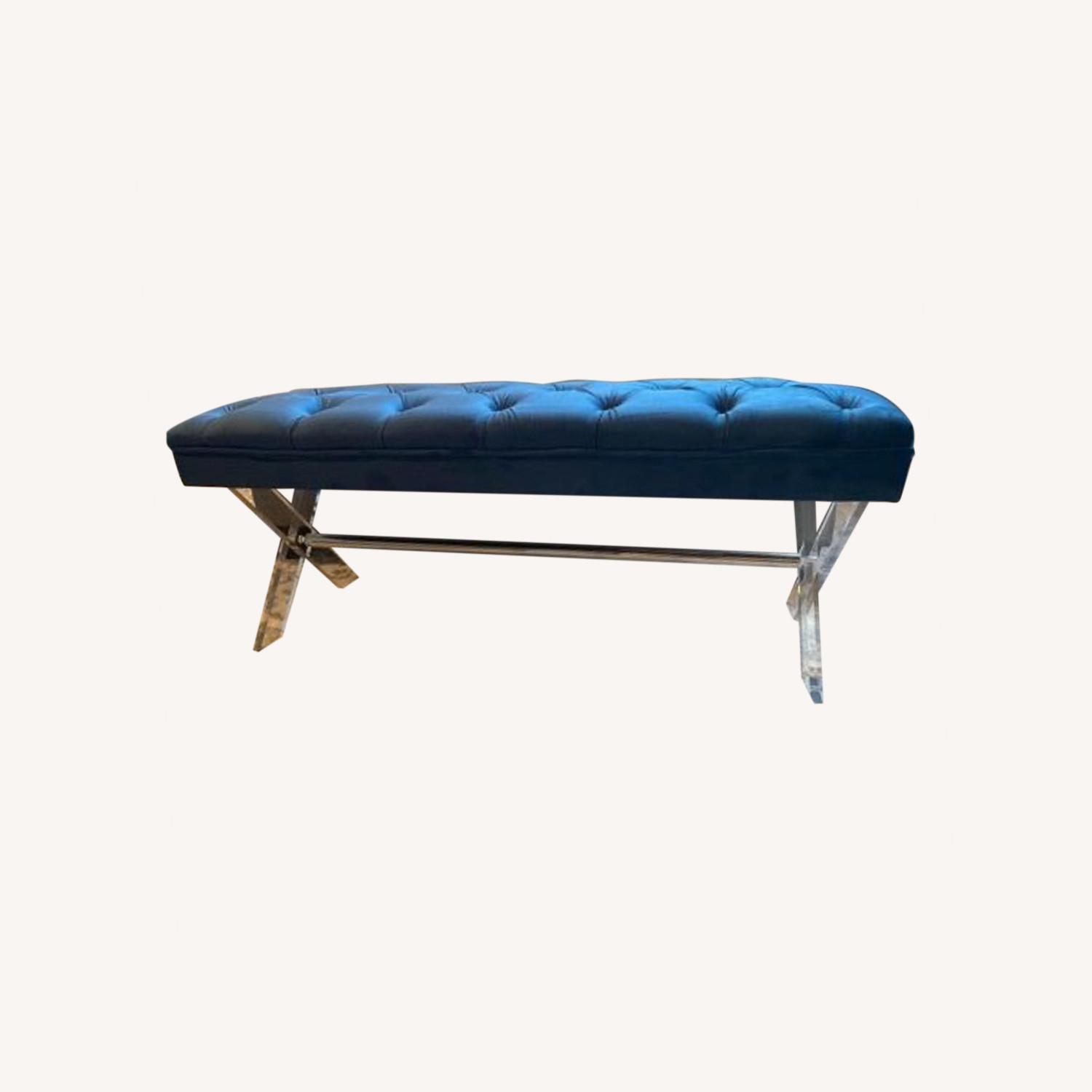Blue Velvet Lucite Bench - image-0
