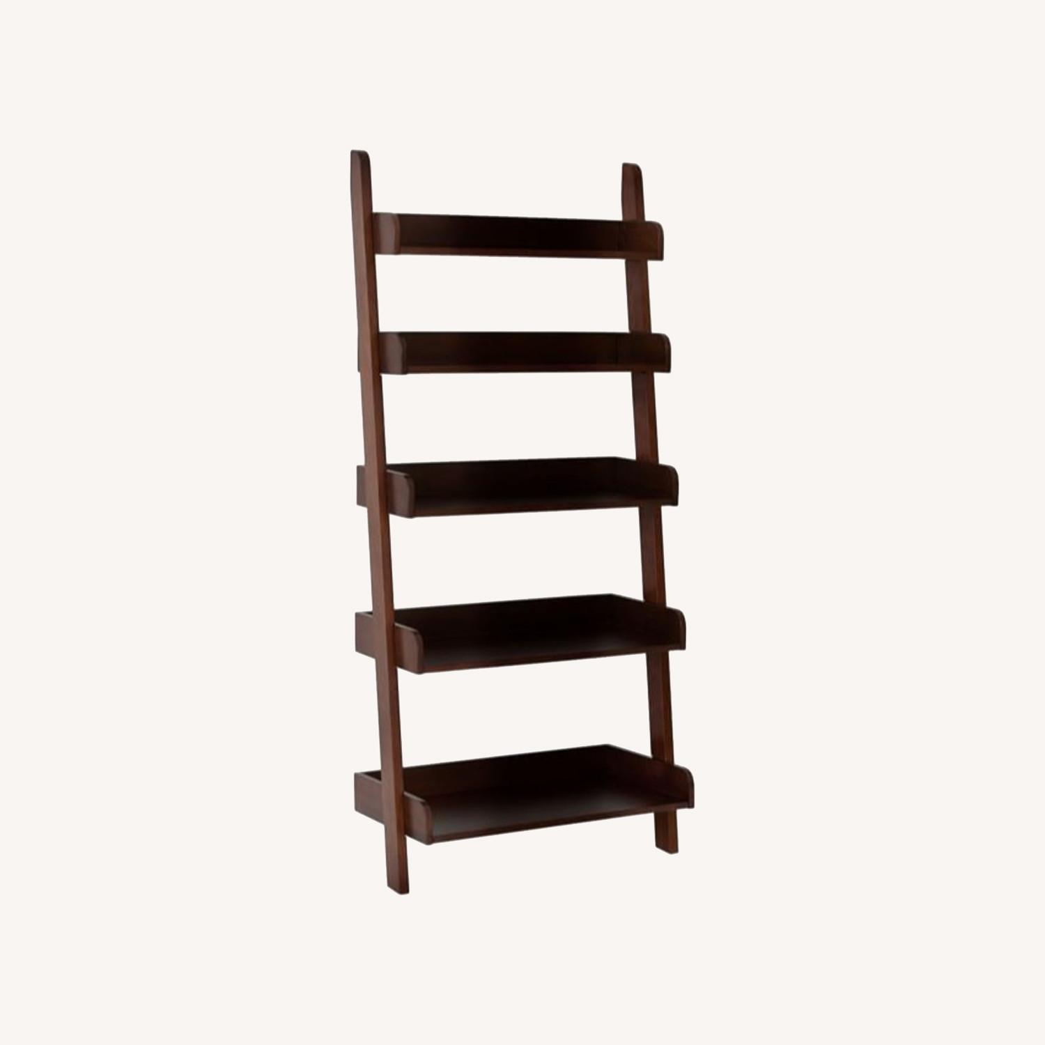 Pottery Barn Leaning Bookcase & Shelf in Espresso AptDeco
