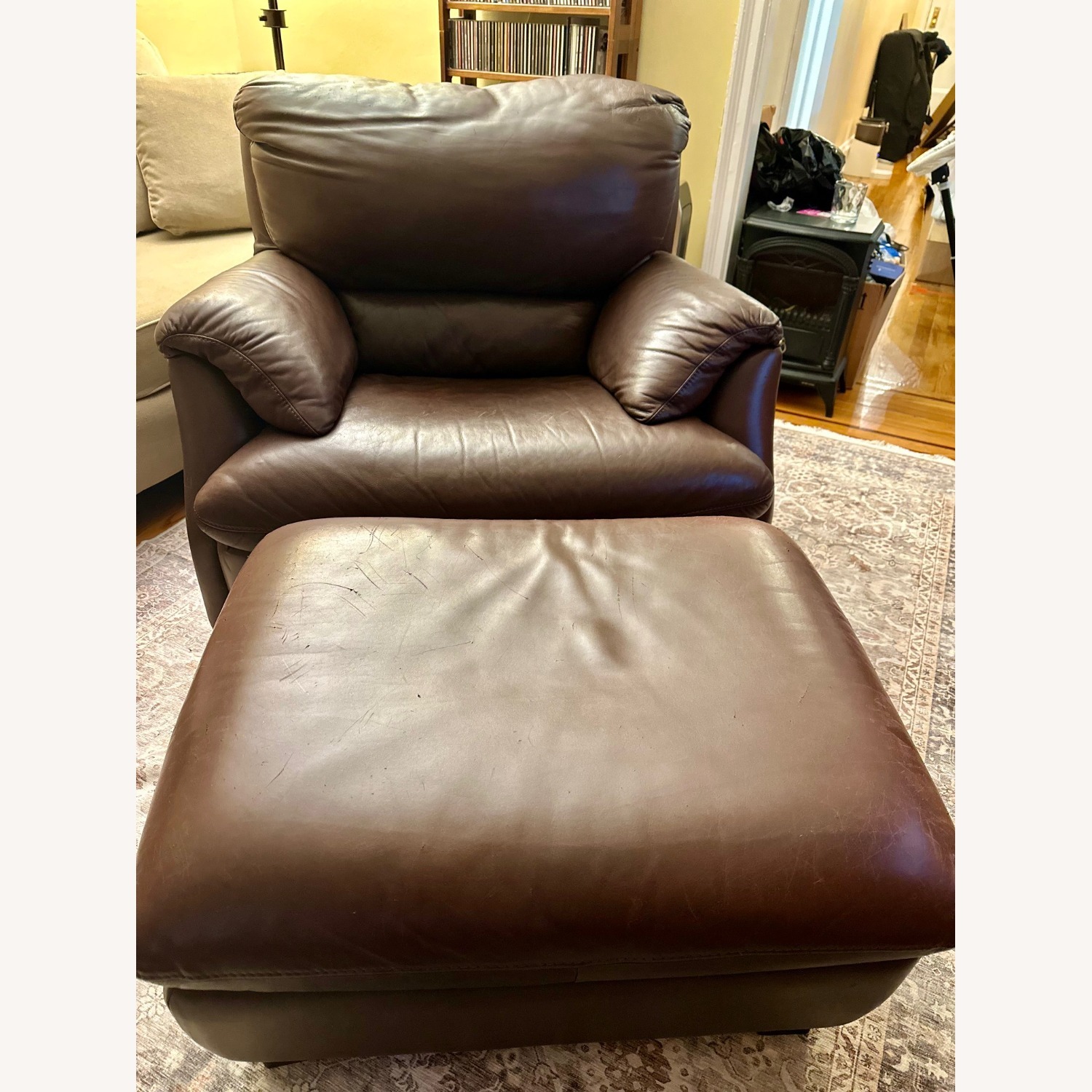 Natuzzi Brown Leather Armchair and Ottoman - image-8