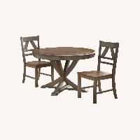 Country Style Round Dining Table with 2 Chairs