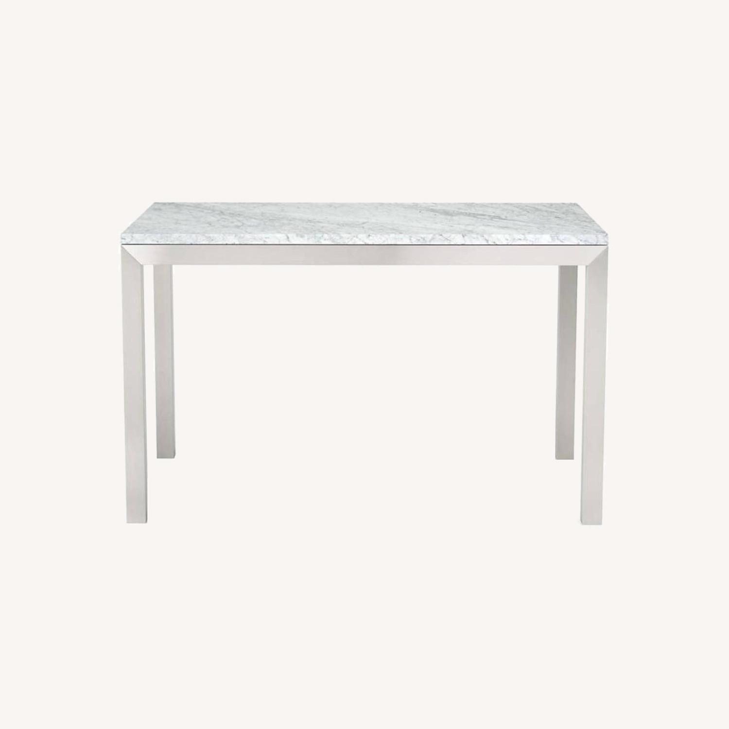 Crate and Barrel Parson White Marble Dining Table AptDeco