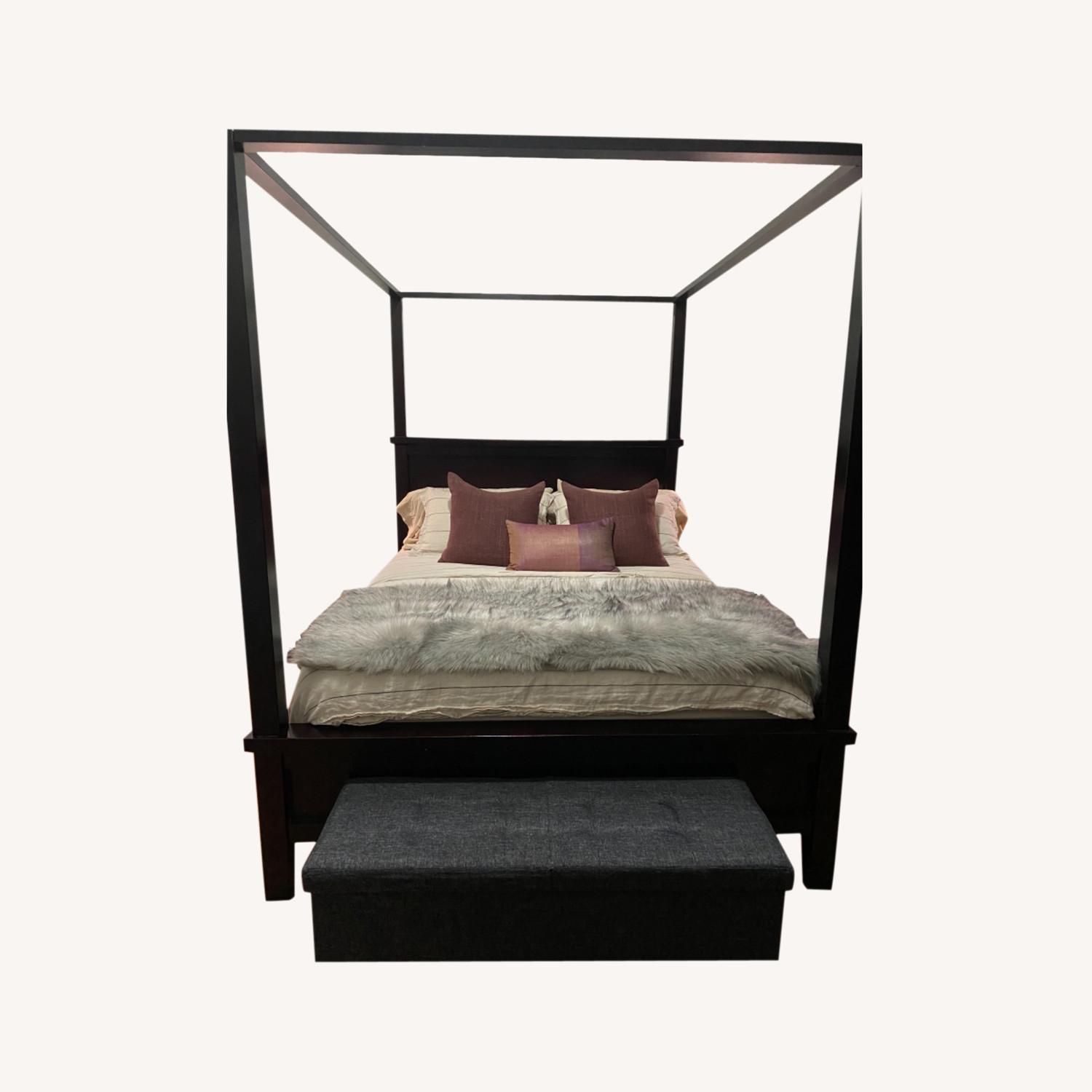 Pottery Barn Queen Canopy Bed in Espresso Wood AptDeco