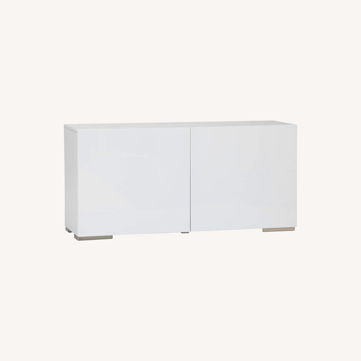 CB2 Fuel White Lacquer TV Credenza AptDeco