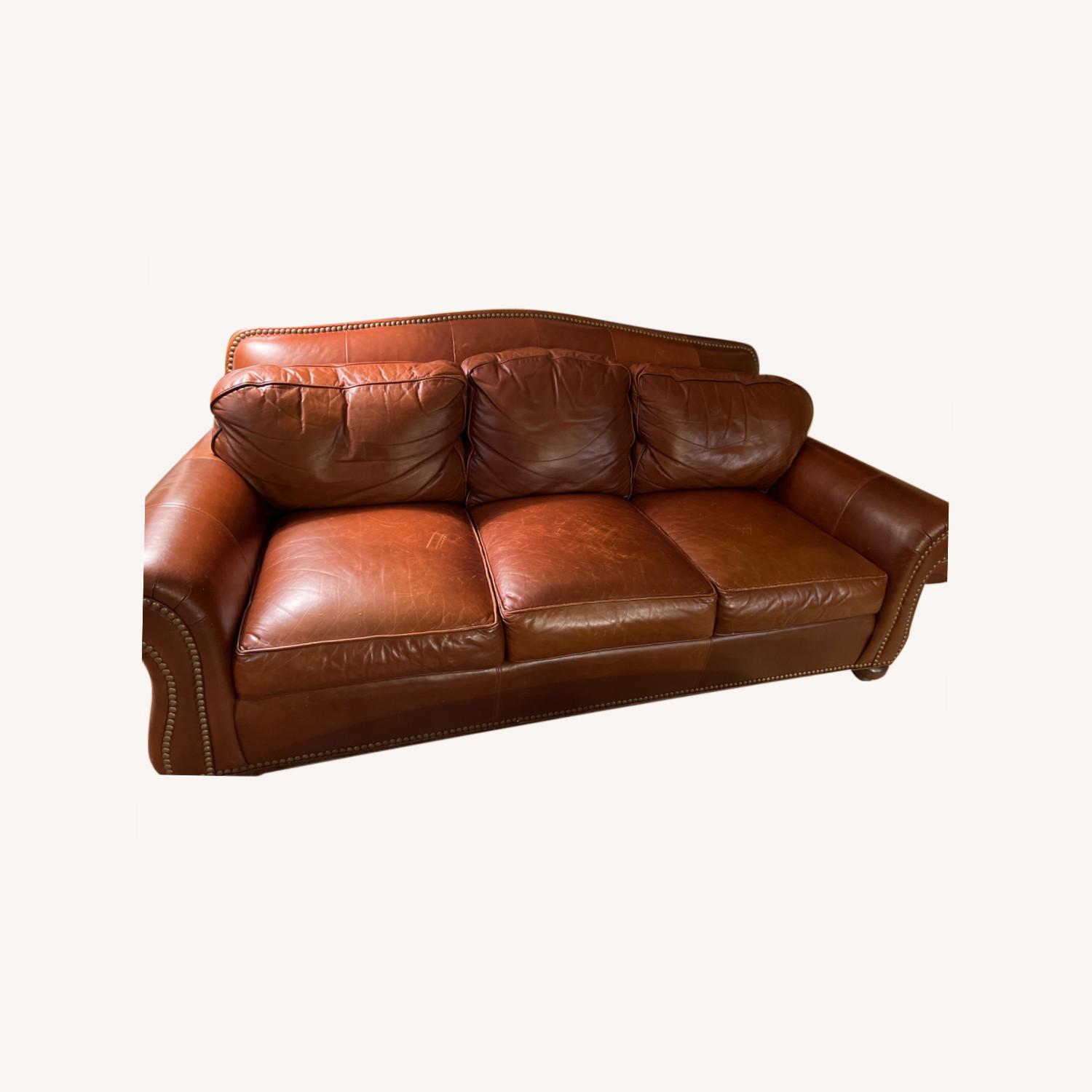 Ethan Allen Chocolate Brown Leather 3 Seater Sofa AptDeco