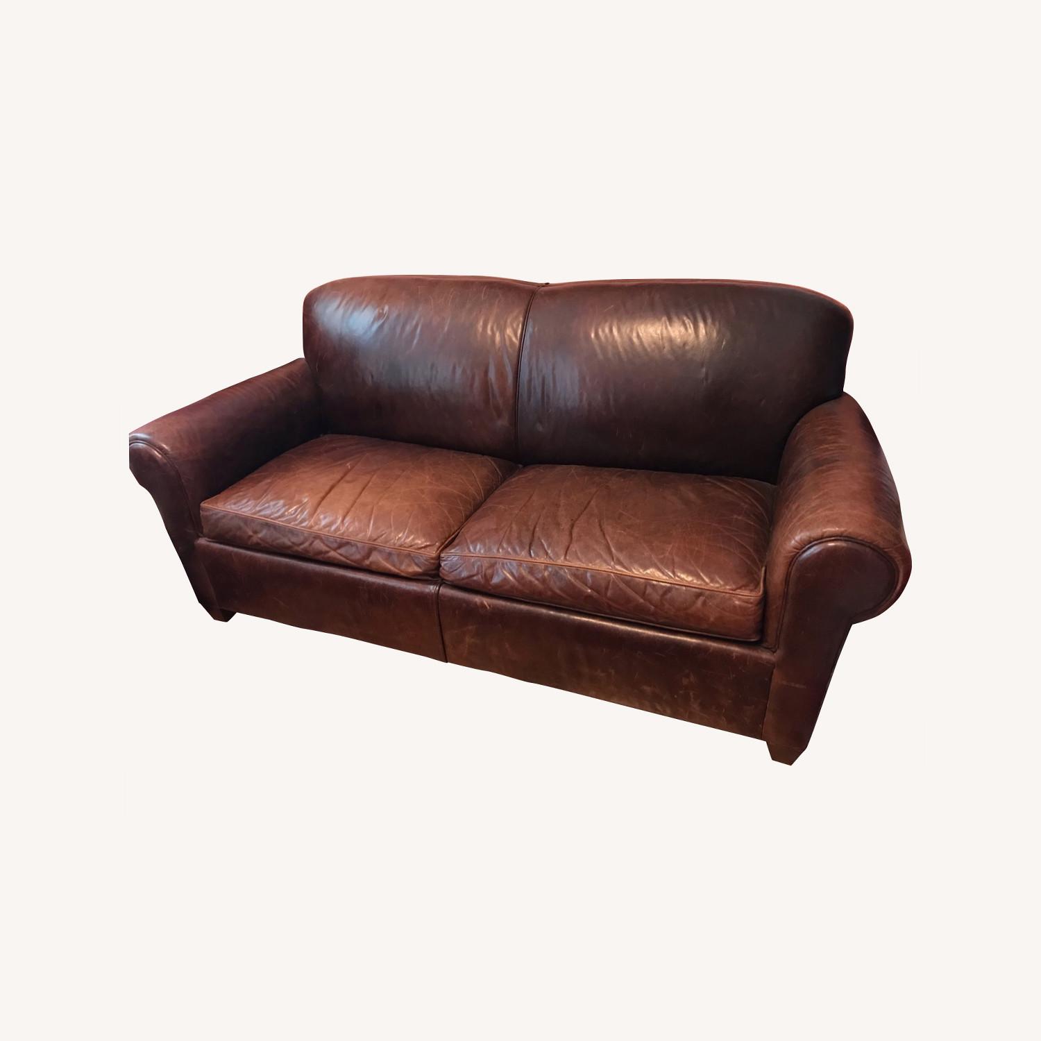 Crate & Barrel Leather Sleeper Sofa with Ottoman AptDeco