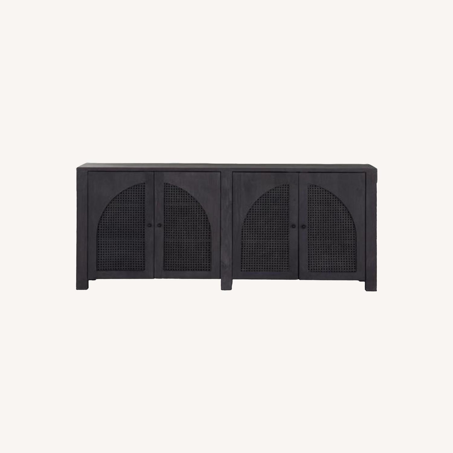 Four Hands MidCentury Black Cane 4 Door Media Console AptDeco