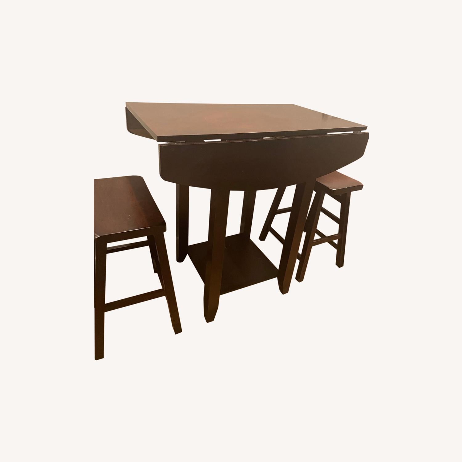 High Dining Table with Folding Leaves and Stools AptDeco