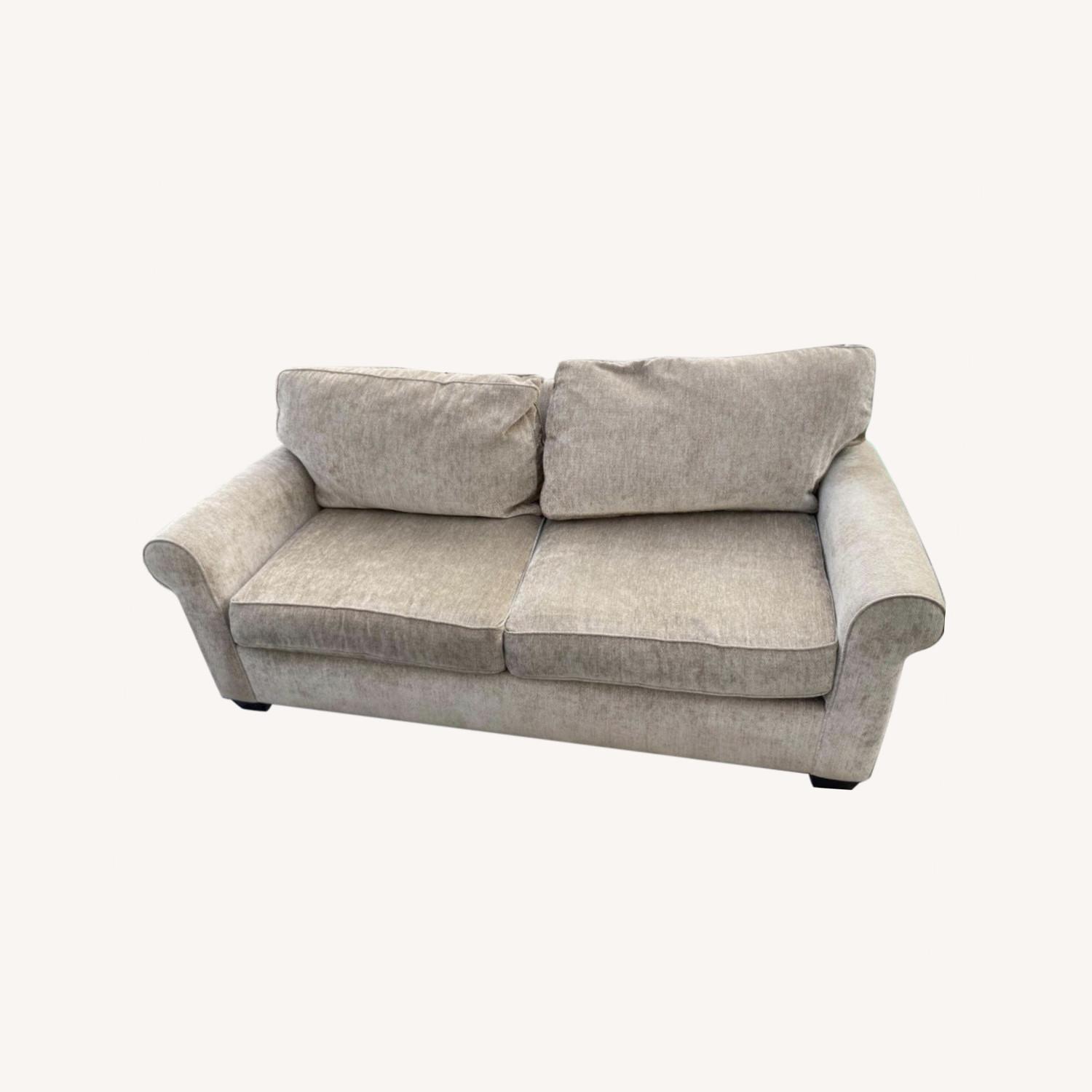 Grey MicroSuede Pottery Barn Sofa AptDeco