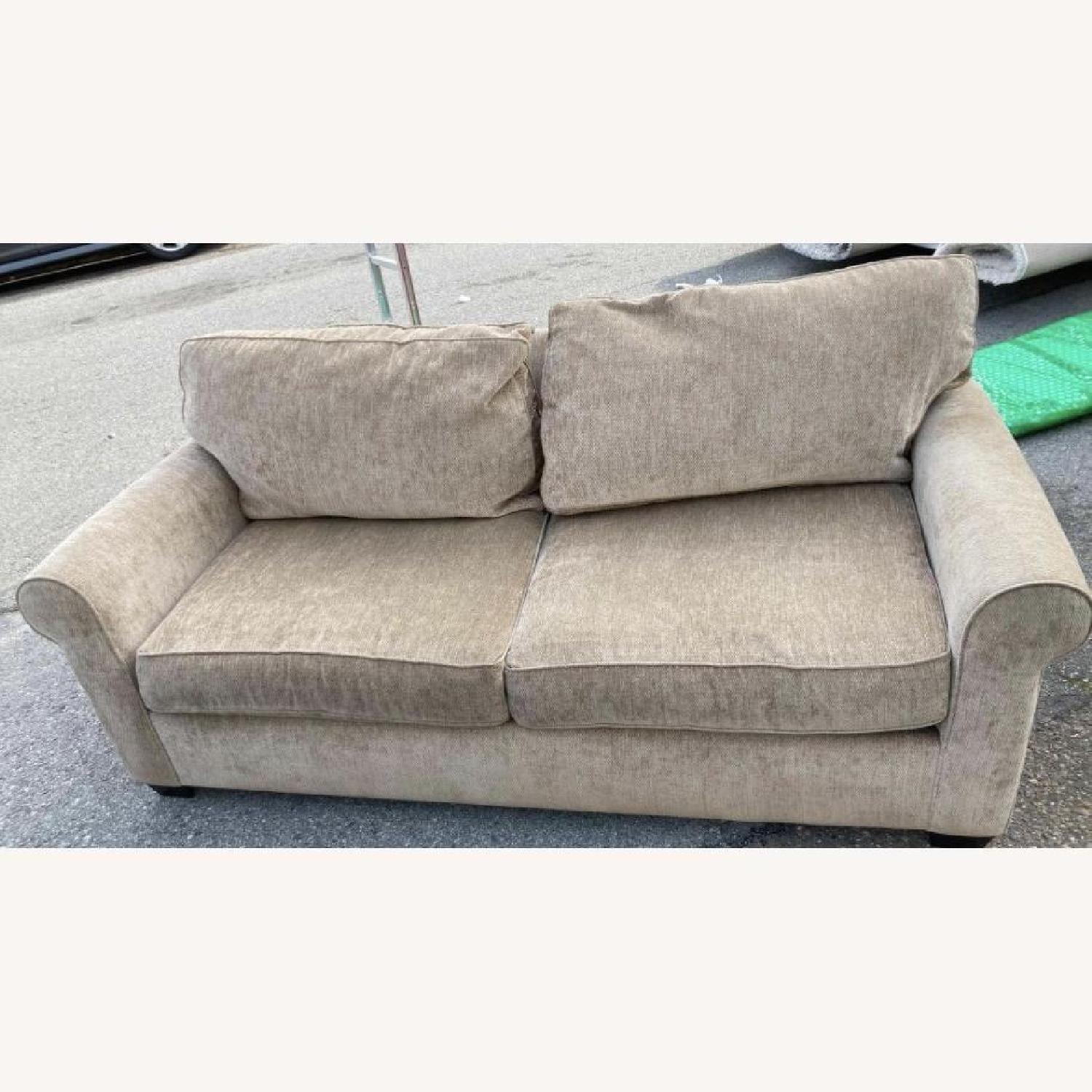 Grey MicroSuede Pottery Barn Sofa AptDeco