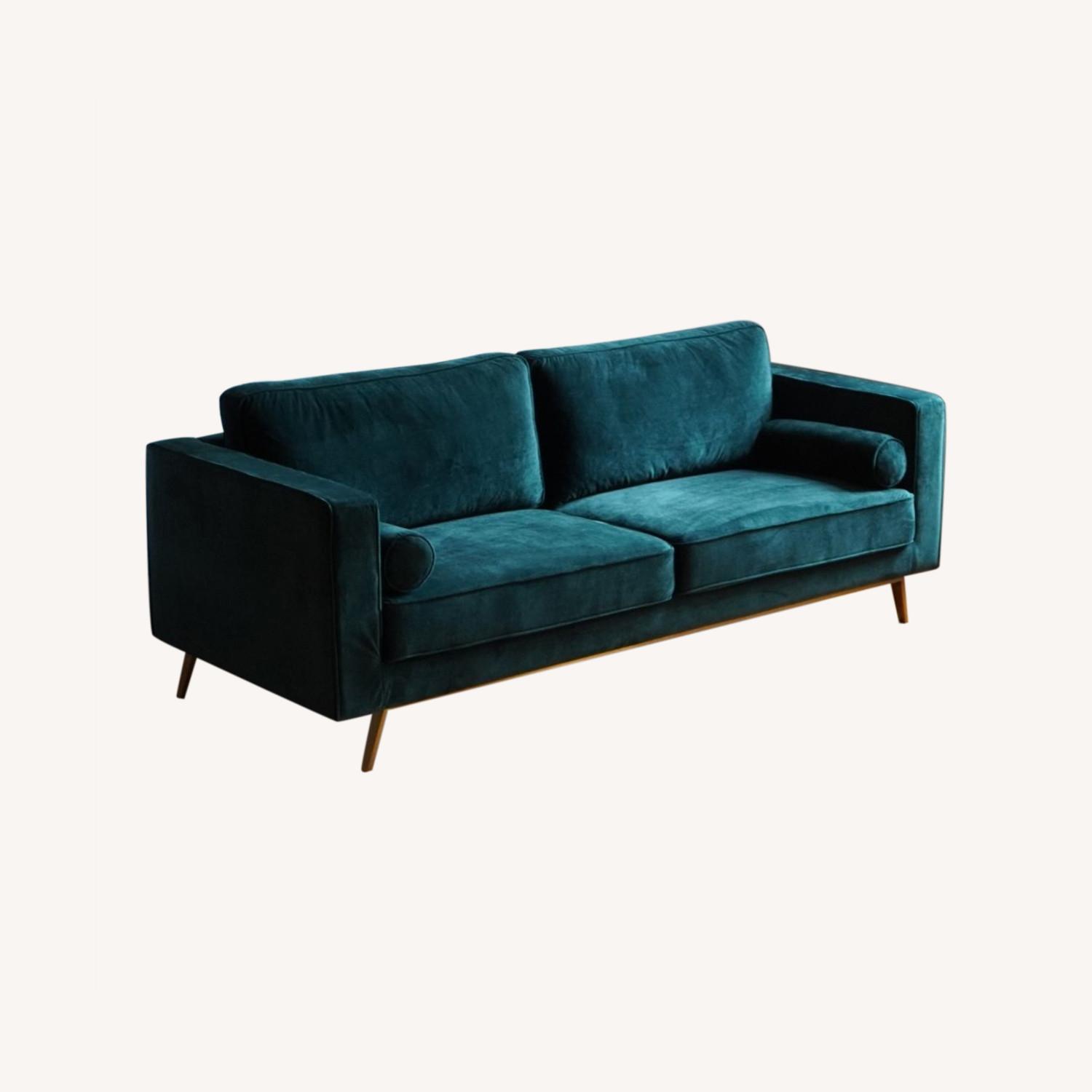 Mid-Century Modern Sofa in Evergreen Velvet - image-3