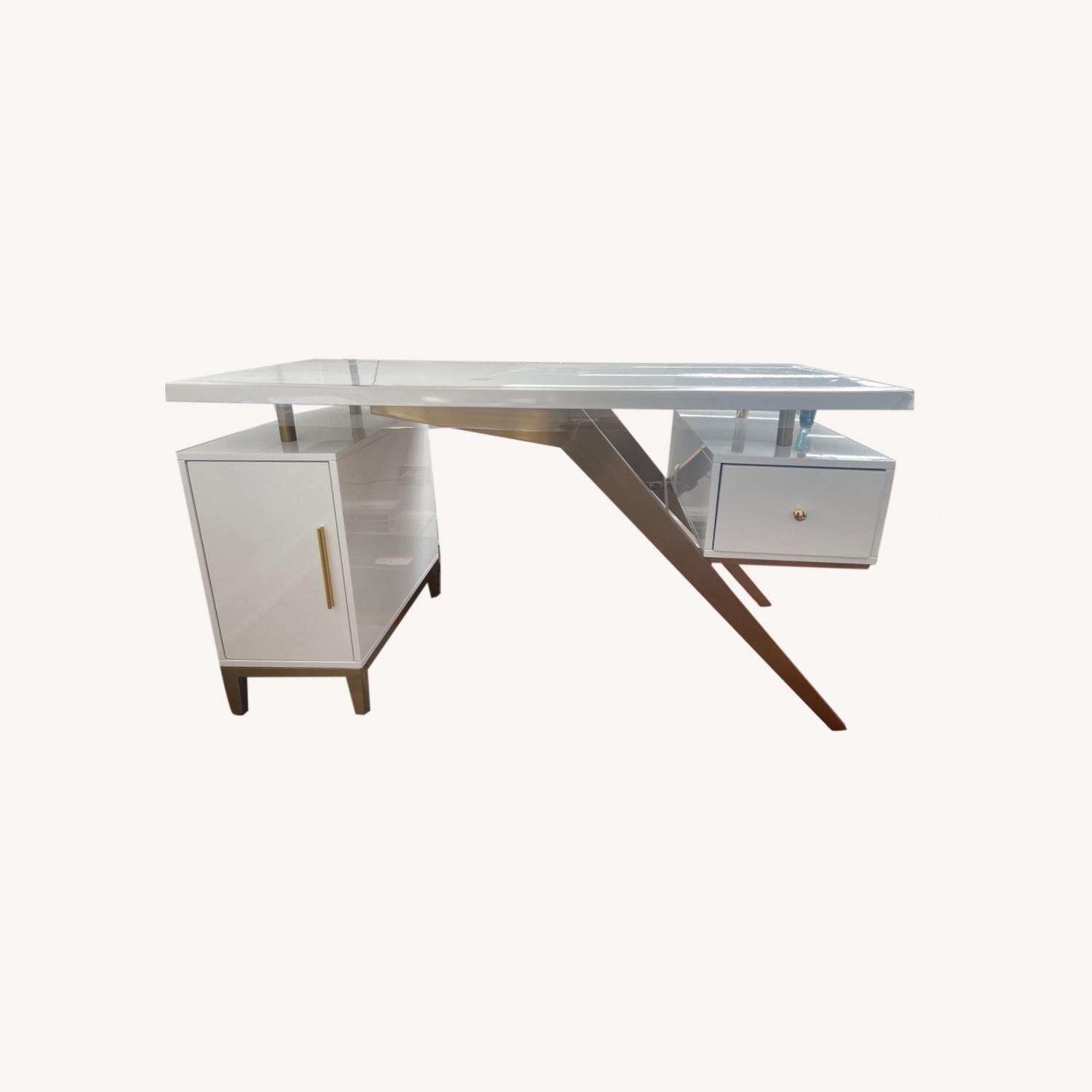 Ultra Modern White/Gold Desk Storage and Drawer - AptDeco, image size:1500x1500