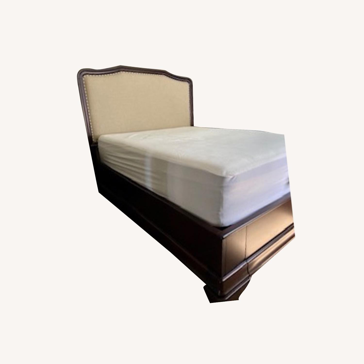 Queen Solid Wood Upholstered Bed w 2 Drawers AptDeco