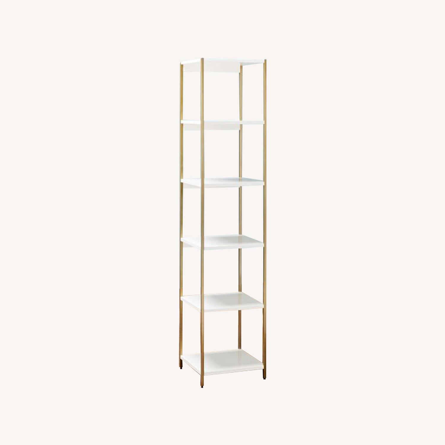 West Elm Zane Narrow Bookshelf,White/Antique Brass AptDeco