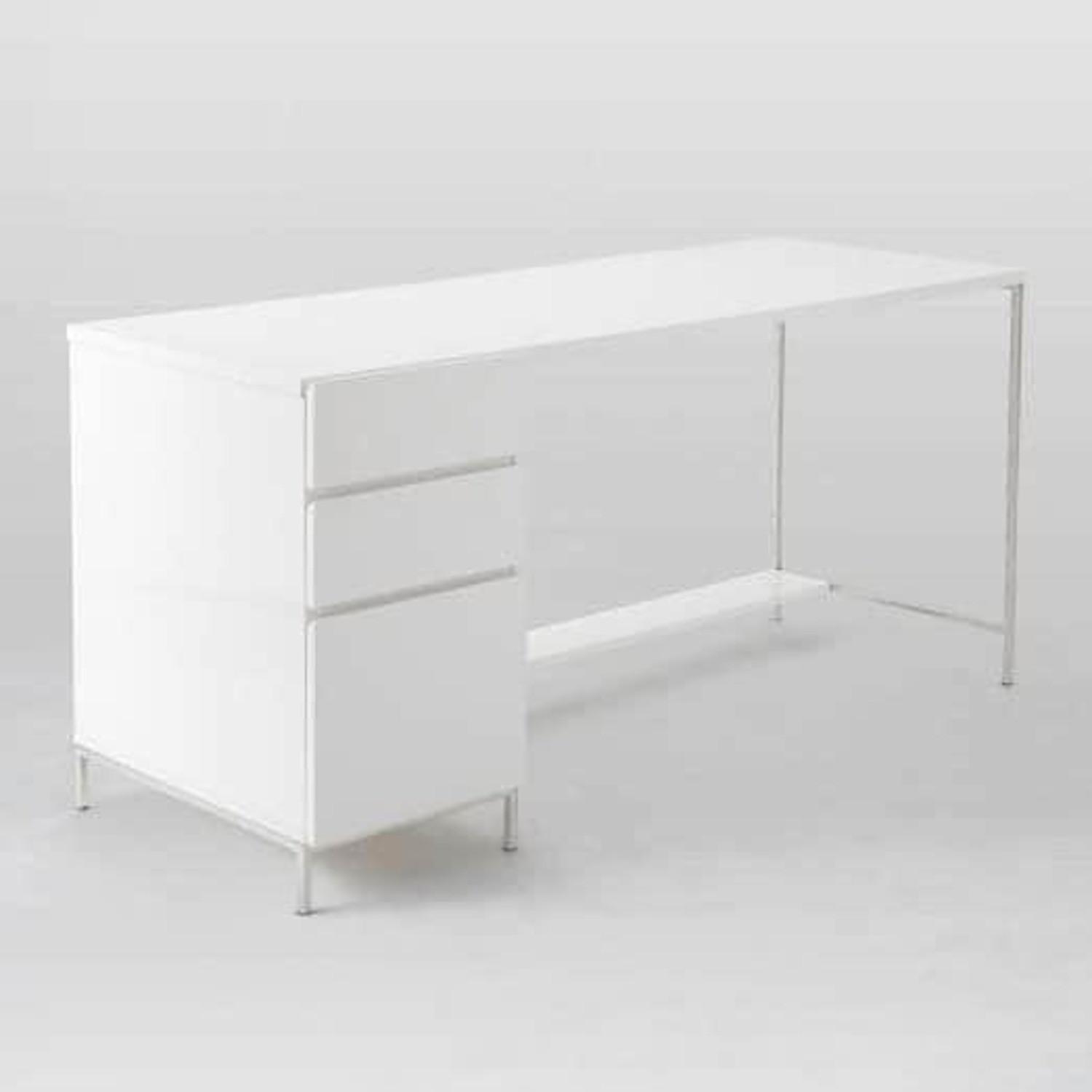 West Elm White Lacquer Desk with Storage Drawers - image-5