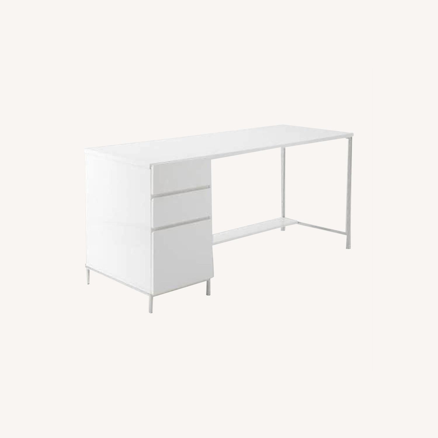 West Elm White Lacquer Desk with Storage Drawers AptDeco