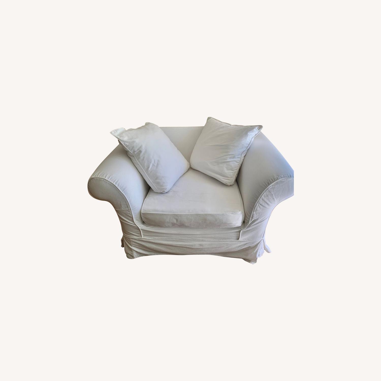 Pottery Barn Slipcovered Chair and a Half - image-0