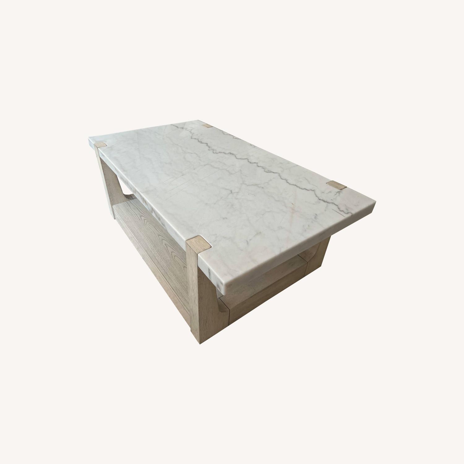 Horchow Marble Top Ash Veneer Coffee Table AptDeco