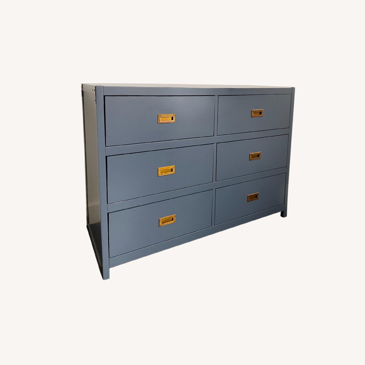 Blue Dresser with Gold Details - AptDeco Blue Dresser with Gold Details - AptDeco