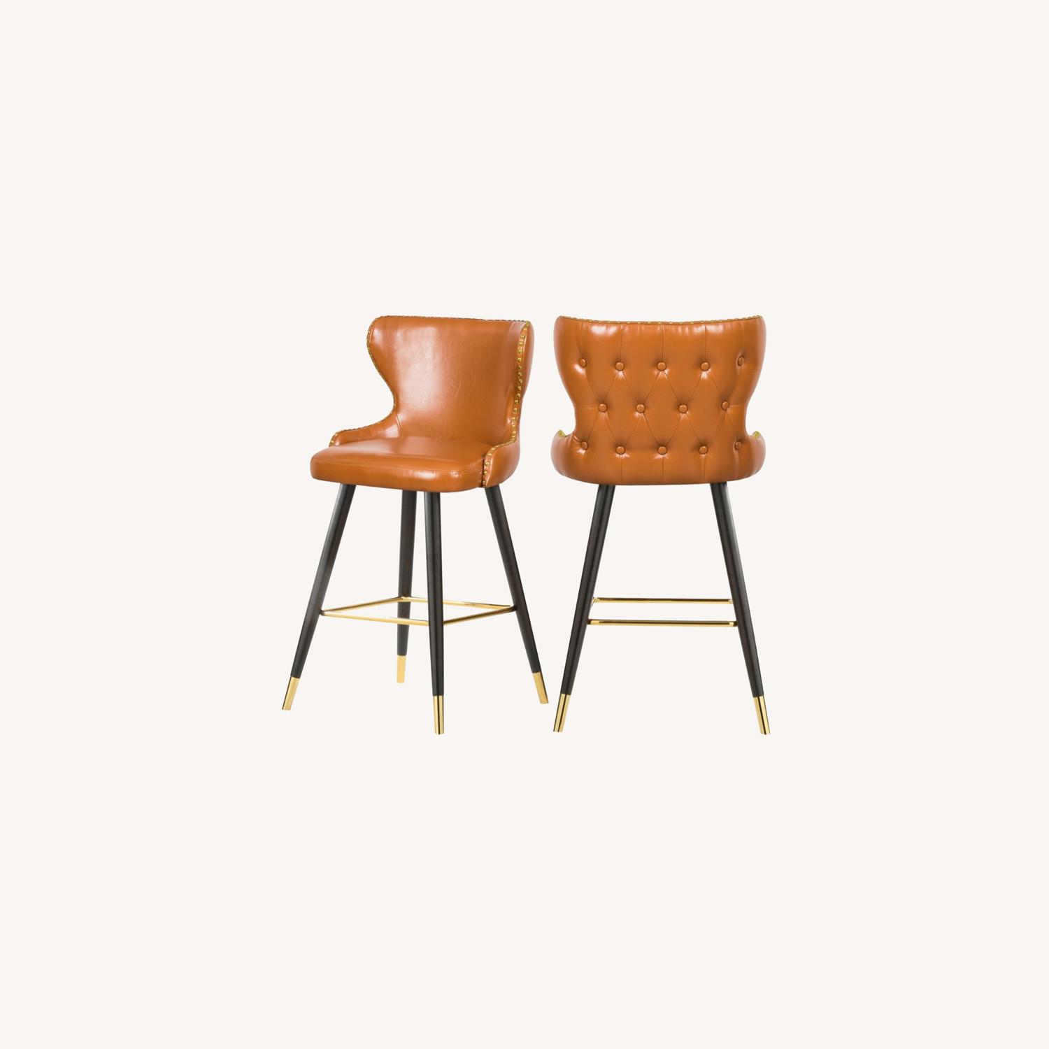 Bar Stool In Cognac Faux Leather & Espresso Legs AptDeco
