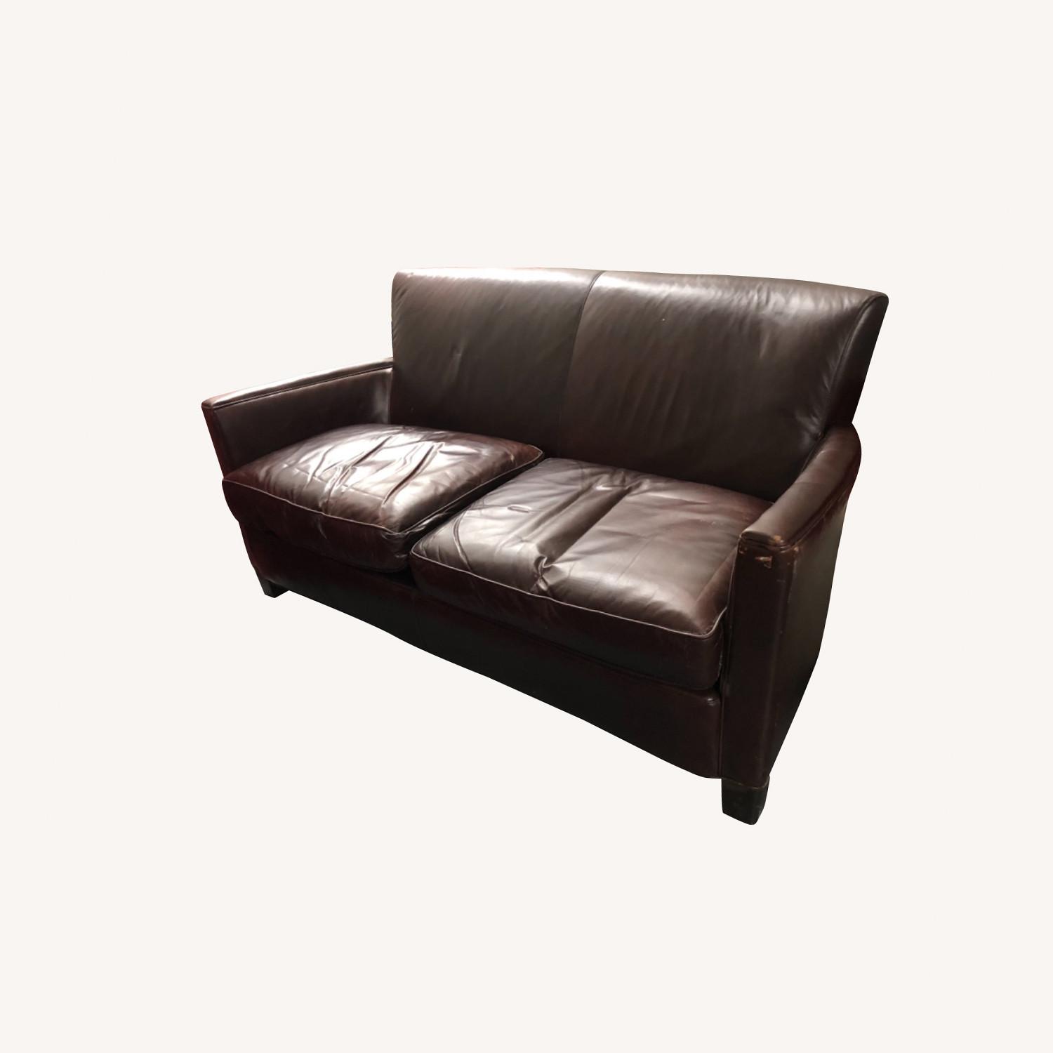 Crate and Barrel Brown Leather Sofa AptDeco
