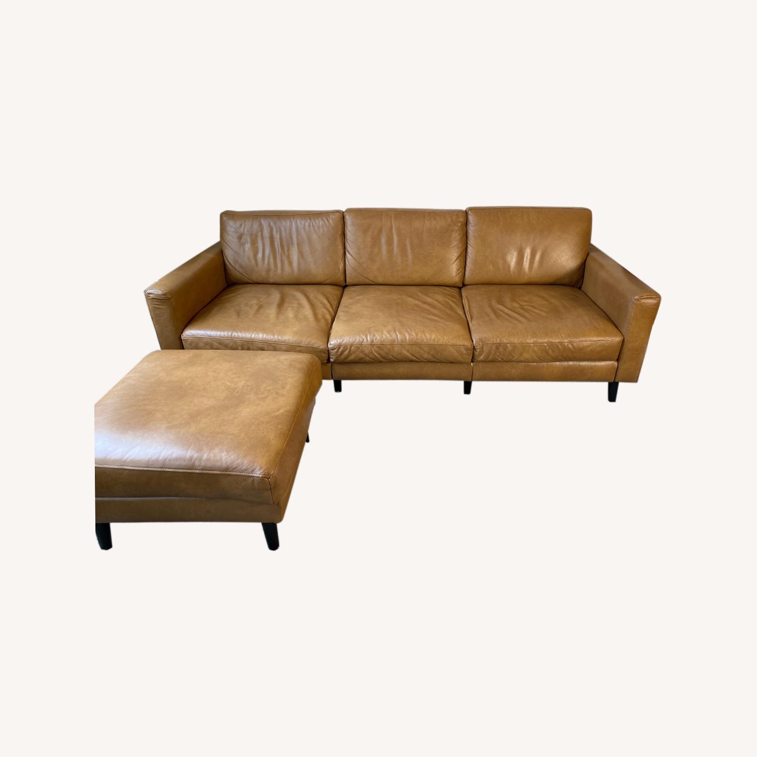 Burrow Leather Couch with Ottoman & Sleeper Kit AptDeco