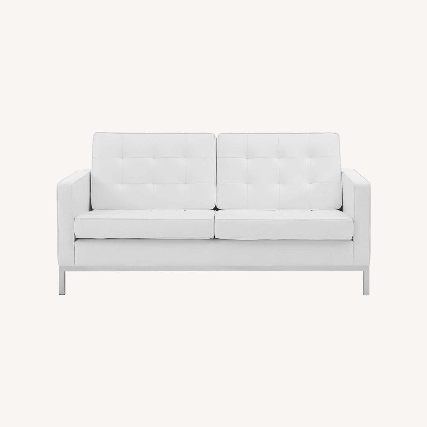 Loveseat In White Faux Leather Upholstery AptDeco