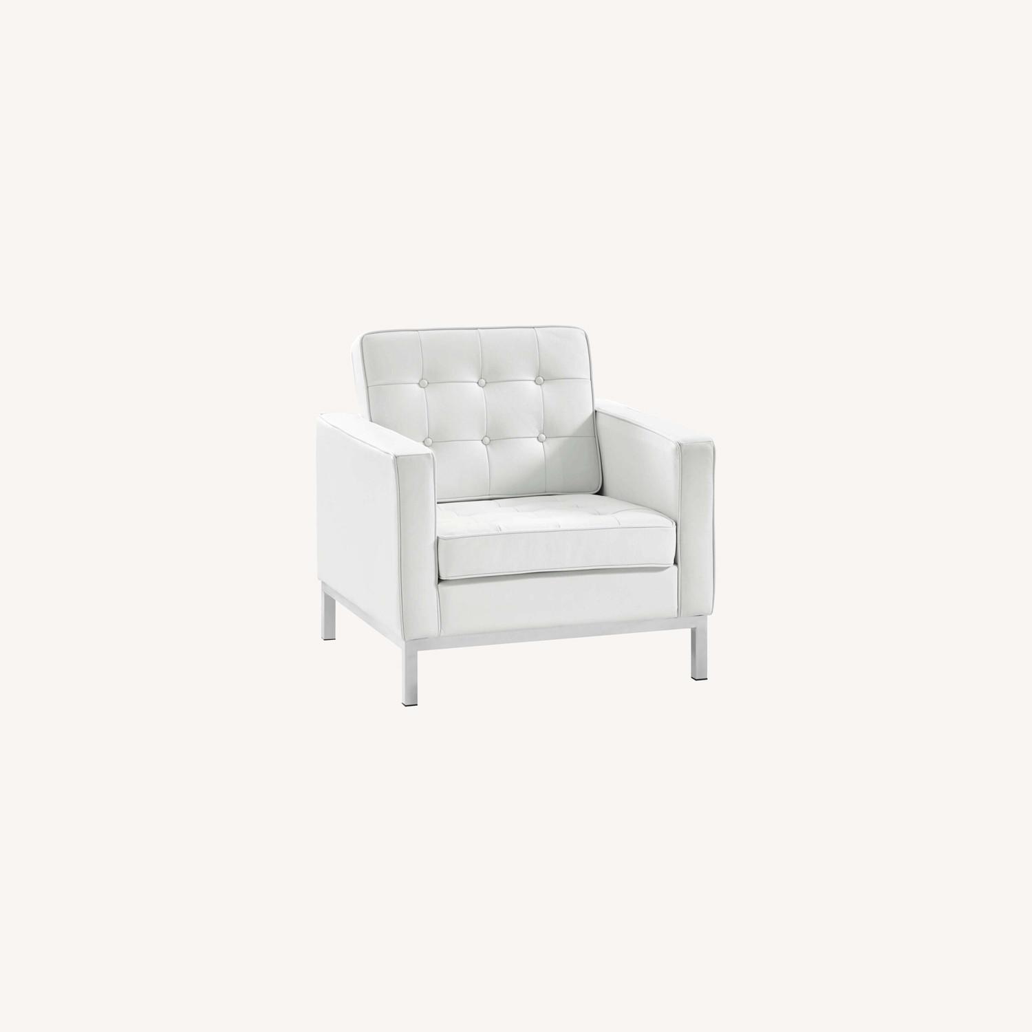 Armchair In White Leather W/ Stainless Steel Base AptDeco