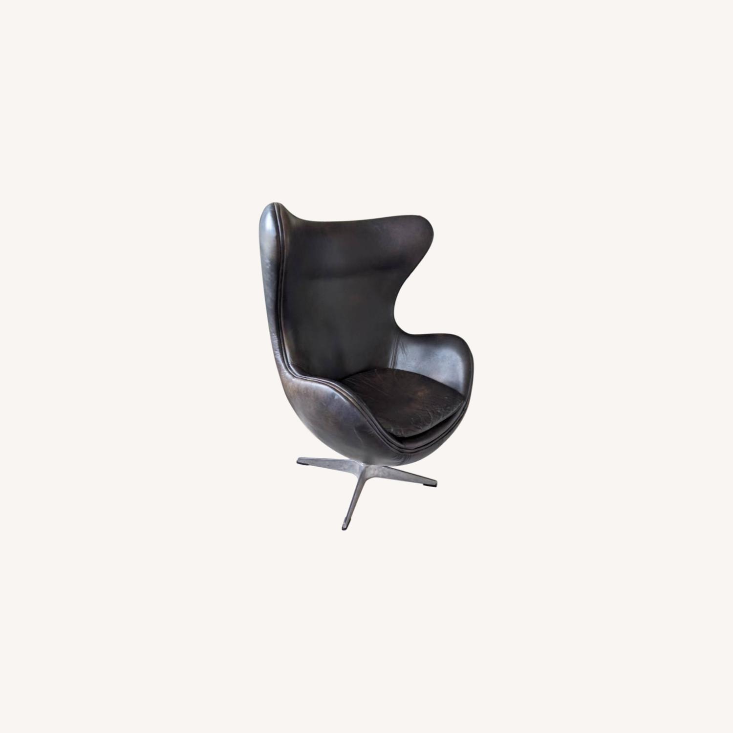 Restoration Hardware leather Copenhagen "Egg" Chair - image-0