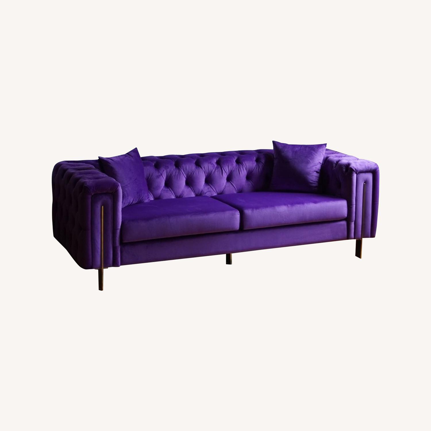 Modern Chesterfield Purple Velvet Sofa - image-3