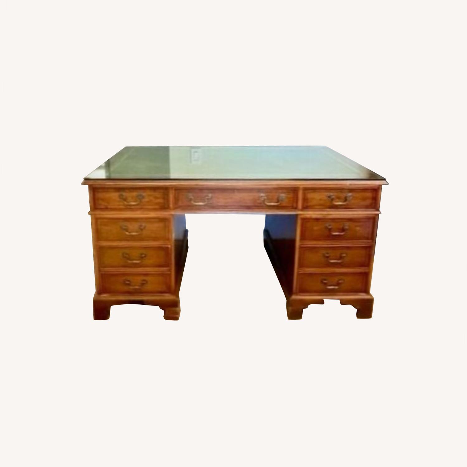Vintage Mahogany Desk with Green Leather Top AptDeco