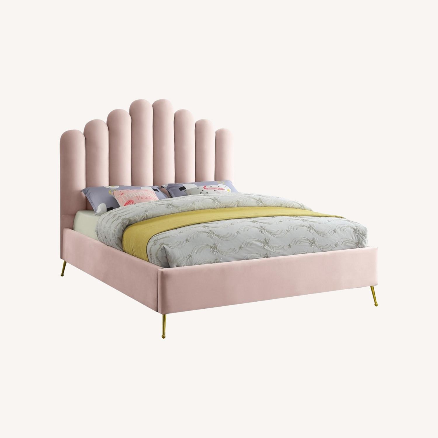 Full Bed In Pink Velvet W/ Gold Steel Legs - image-6
