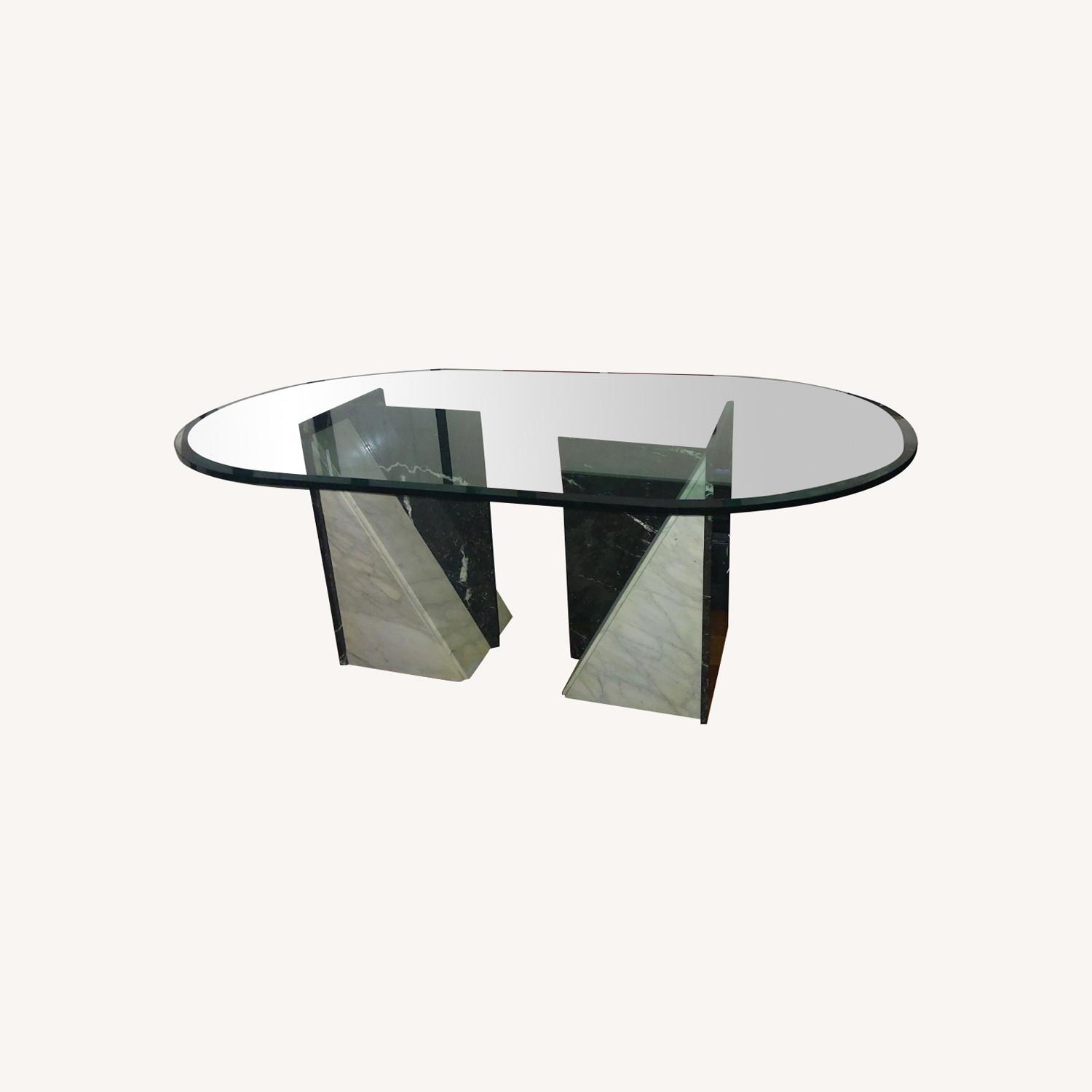 Rooms To Go Beveled Glass Dining Table + 4 Red Chairs AptDeco