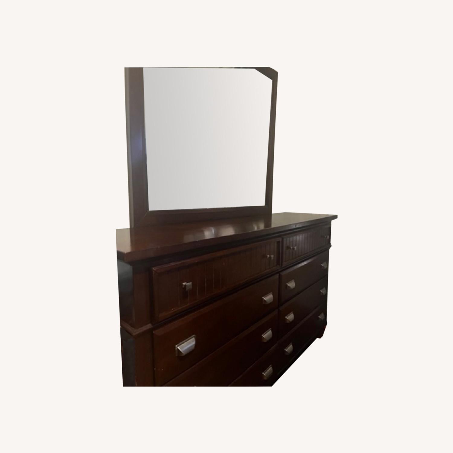 Bob's Discount Wood Finish Dresser with Mirror AptDeco