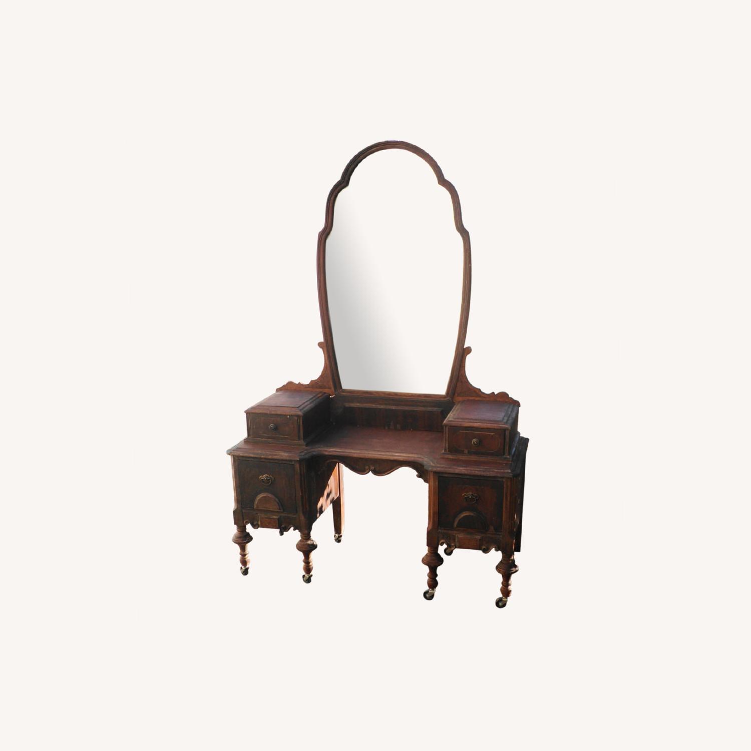 Antique Victorian Writing Vanity Desk With Mirror - image-0