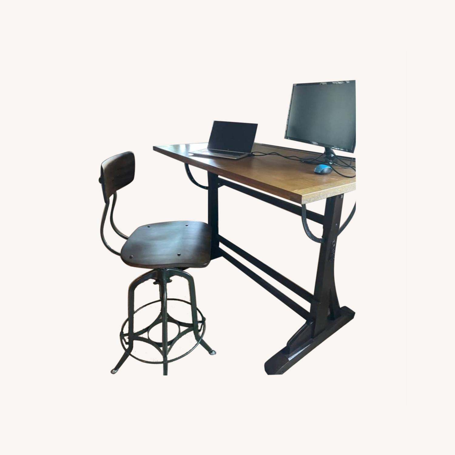 Restoration Hardware Drafting Table & Chair (wood) AptDeco